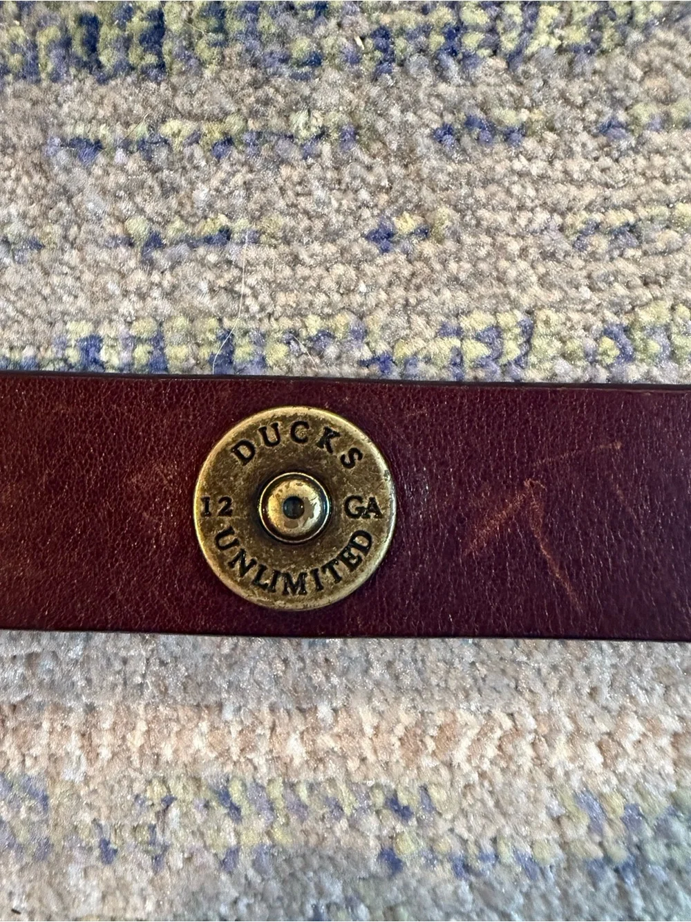 Boys Ducks Unlimited Brown Leather Belt 12GA Shotgun Shell Concho Brass Buckle L